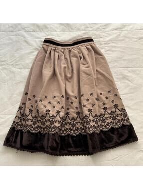Axes Femme Tan Brown Embroidered Velvet Hem Skirt Mori Kei M Japan